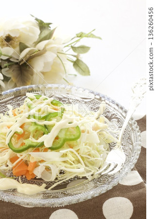 Cabbage, carrot and pepper coleslaw salad Cabbage, carrot and pepper coleslaw salad 136260456