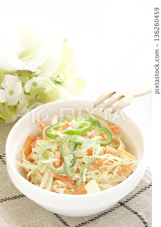 Cabbage, carrot and pepper coleslaw salad Cabbage, carrot and pepper coleslaw salad 136260459