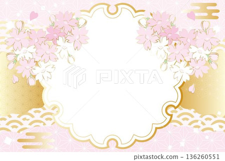 A gorgeous Japanese-style frame with Japanese patterns and cherry blossoms. New Year's, New Year, graduation, and entrance ceremony celebration background material A gorgeous Japanese-style frame with Japanese patterns and cherry blossoms. New Year's, New Year, graduation, and entrance ceremony celebration background material 136260551