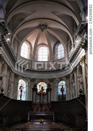 Baroque church dome and organ interior in Chalon sur Saone France 136260682