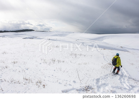 Image of snowshoe trekking Snow scene of Tottori Sand Dunes 136260698
