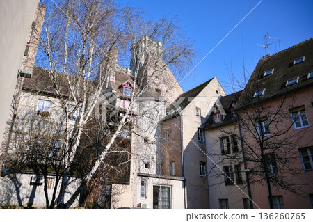 Historic architecture and stone buildings with trees Chalon sur Saone Historic architecture and stone buildings with trees Chalon sur Saone 136260765