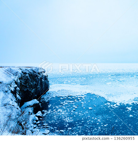 Drift ice seen from Cape Notoro in Abashiri, Hokkaido in mid-winter Drift ice seen from Cape Notoro in Abashiri, Hokkaido in mid-winter 136260955