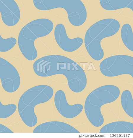 Microscopic view. Macro world. Amoeboid biomorphic abstract liquid-like forms in blue, organic figures on a beige background. Futuristic abstract pattern. Microscopic view. Macro world. Amoeboid biomorphic abstract liquid-like forms in blue, organic figures on a beige background. Futuristic abstract pattern. 136261187