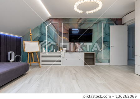 Modern Attic Multi-functional Room with Art Easel and TV Modern Attic Multi-functional Room with Art Easel and TV 136262069