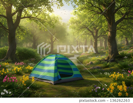 Colorful camping tents in the forest 136262263