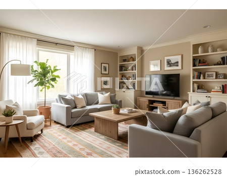 Bright living room interior design 136262528