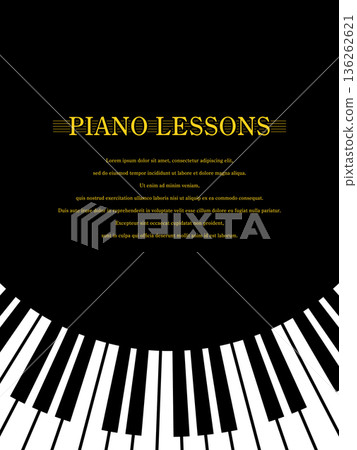 Illustration of a curved piano keyboard and a simple background (black) [vertical] with sample text 136262621
