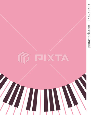Illustration of a curved piano keyboard and a simple background (pink) [vertical] 136262623