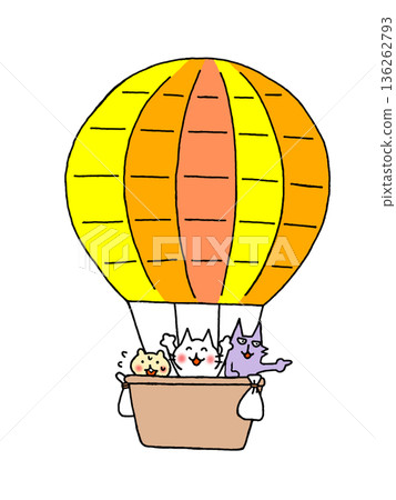 熱氣球，可愛動物乘坐氣球的插圖 136262793