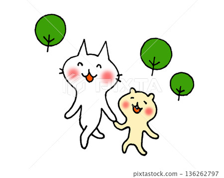 樹木間動物行走的插圖 樹木間動物行走的插圖 136262797