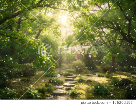 夢幻般的春日花園景色 136263195