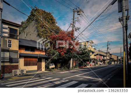 Nov 24 2025 Quiet residential street in Shichiku Seinancho Kyoto neighborhood Nov 24 2025 Quiet residential street in Shichiku Seinancho Kyoto neighborhood 136263350