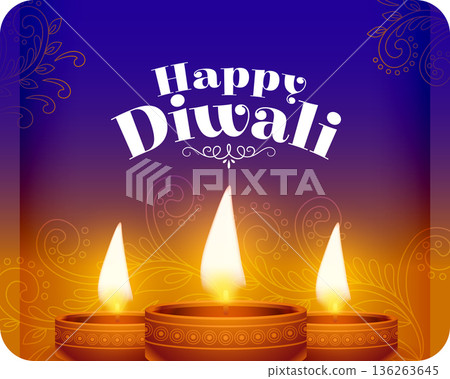 hindu traditional shubh diwali wishes background with diya design 136263645