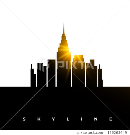 dark skyline midtown building with sunlight effect 136263649