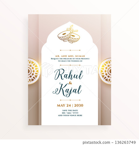 minimal style indian wedding or sagai greeting card for digital post 136263749
