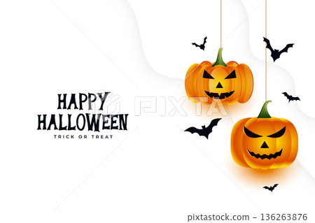 happy halloween white background with hanging pumpkin happy halloween white background with hanging pumpkin 136263876