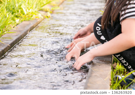Image of kids playing in a waterway Image of kids playing in a waterway 136263920