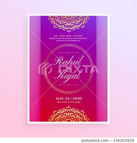 elegant indian wedding greeting card flyer with golden decoration elegant indian wedding greeting card flyer with golden decoration 136263929