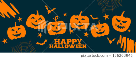 flat style happy halloween background with scary elements flat style happy halloween background with scary elements 136263945