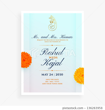 beautiful indian wedding or reception wishes card with flower design beautiful indian wedding or reception wishes card with flower design 136263958