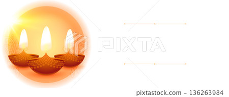 shubh diwali glowing diya white wallpaper with copyspace 136263984