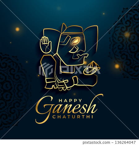 premium ganesh chaturthi wishes background with golden lord ganesh 136264047