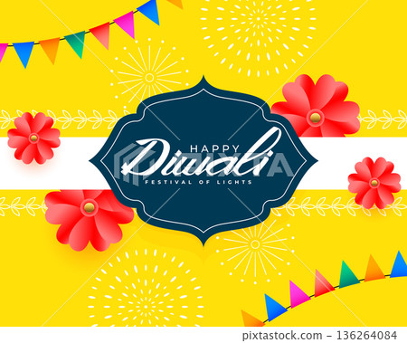 decorative happy diwali wishes yellow background design 136264084