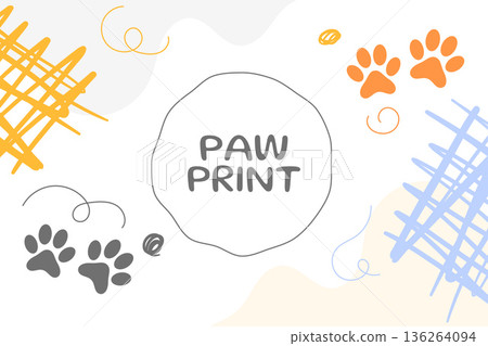 cute and playful paw footprint background in cartoon style 136264094