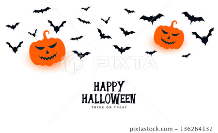 happy halloween pumpkin white background with creepy bats happy halloween pumpkin white background with creepy bats 136264132