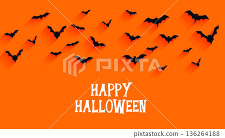 happy halloween holiday orange background with scary bats happy halloween holiday orange background with scary bats 136264188