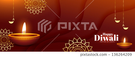 happy diwali wishes banner with glowing diya happy diwali wishes banner with glowing diya 136264209