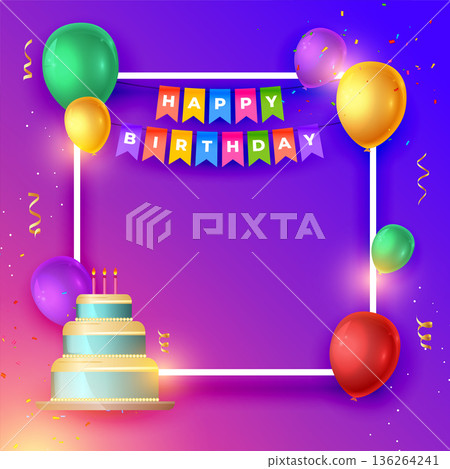 happy birthday eve invitation card with bday cake and empty frame happy birthday eve invitation card with bday cake and empty frame 136264241