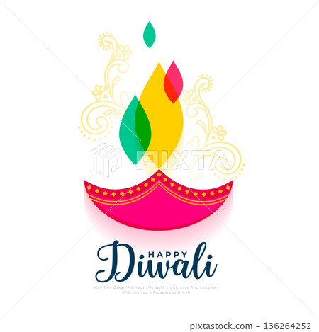 artistic colorful diwali diya on white background artistic colorful diwali diya on white background 136264252