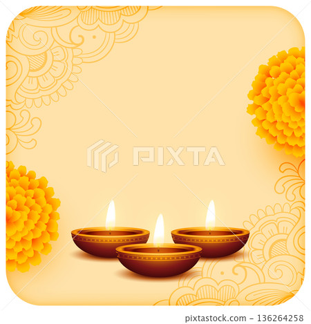 decorative diwali wishes floral background with diya and text space 136264258