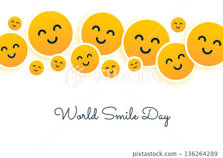 world smile day background with cute cartoon smiley decoration 136264289