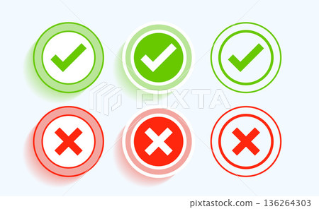 circular check mark tick and cross icon in set circular check mark tick and cross icon in set 136264303