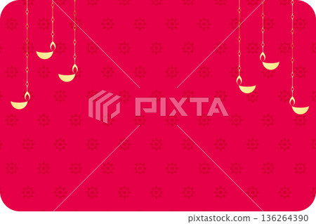 hanging diwali diya wishes pink background with empty space 136264390
