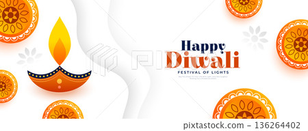 elegant happy diwali festive white banner with diya elegant happy diwali festive white banner with diya 136264402