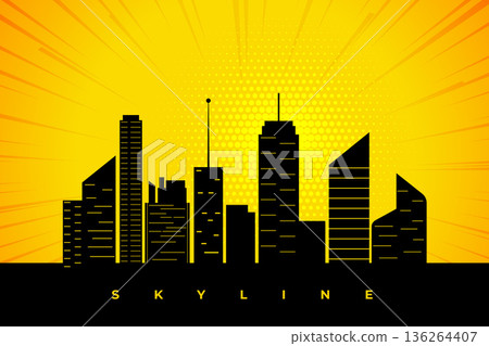 comic style dark skyline cityscape building silhouette comic style dark skyline cityscape building silhouette 136264407