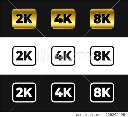 2k, 4k and 8k display resolution label in pack 136264496