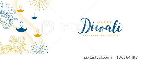 elegant happy diwali greeting white banner celebrate festive of lights 136264498