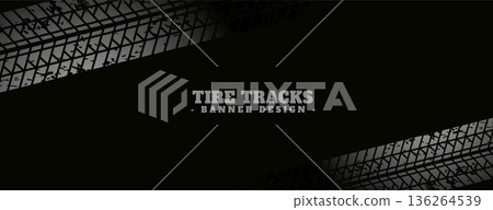 abstract tire track print mark on dark black banner design 136264539
