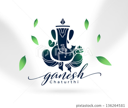 ganesh chaturthi festive white background with falling green leaves ganesh chaturthi festive white background with falling green leaves 136264581