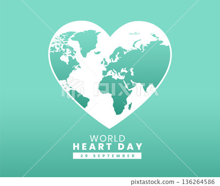 flat style 29th sept international heart day background with world map 136264586