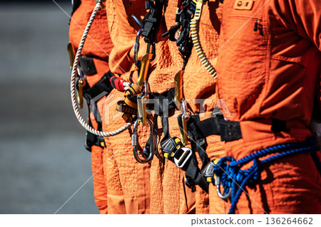 Firefighters line up to demonstrate firefighting training at the New Year's ceremony 136264662