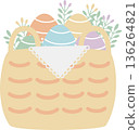 happy easter festival with basket of egg element, pastel color, flat png illustration cartoon character 136264821
