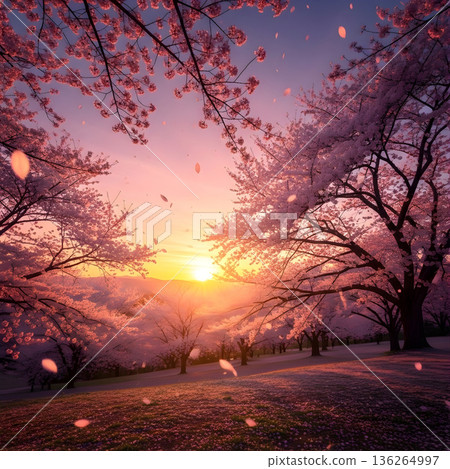 夕陽下的櫻花盛開 夕陽下的櫻花盛開 136264997