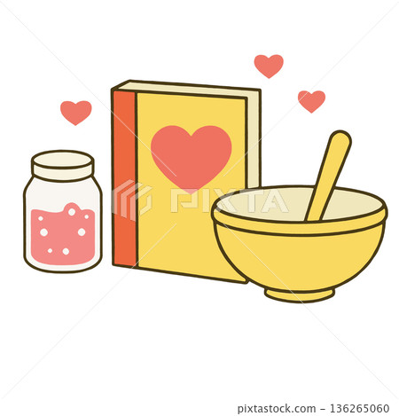 Recipe book mixing bowl glass jar heart love cooking cute illustration 136265060