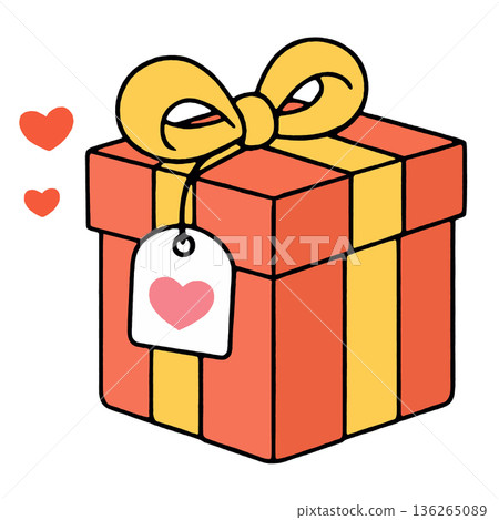 Gift box yellow ribbon red heart love present celebration cute cheerful Gift box yellow ribbon red heart love present celebration cute cheerful 136265089